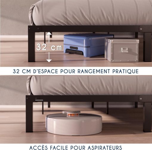 Dreamzie Cadre de Lit 160x200 avec Sommier - Sommier 160x200 avec Pieds - Hauteur de 35 cm - Structure Solide, Assemblage Facile et Espace de Rangement - Image 20