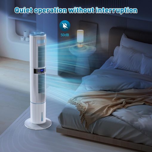 Climatiseur Mobile Silencieux Rafra?chisseur d'air avec Humidificateur, Ventilateur, 2 Sortie d'air, 360°Oscillation, 65W, 24H Minuteries, 3 Vitesses, 4 Modes,Télécommande pour Chambre Bureau - Image 6