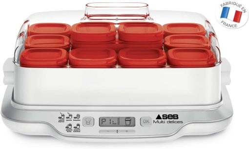 Seb Yogurt Maker 12 Jars, Glass Jars 140 ml, 5 Automatic Programs, BPA-Free, Compact, Homemade Yogurt & XF101001 Delices Box Box 1 L Tray White Yogurt-Cheese with Drainer - Image 2