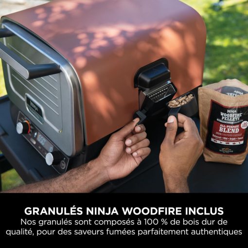Ninja Woodfire Four à pizza extérieur électrique 8-en-1, rotissoire & fumoir barbecue avec grille, plaque pro-heat, pierre à pizza, granulés de bois et pelle, 6 réglages, orange foncé OO101EU - Image 10