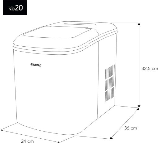 H.Koenig KB20 Ice Cube Machine, 12 kg in 24 hours, 2 sizes of ice cubes, self-cleaning, portable, quiet 2.1L, ice cubes ready in 6 minutes, ice scoop - Image 7