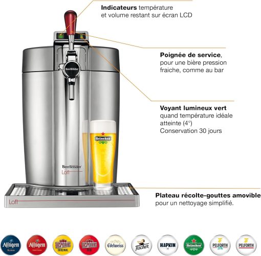 Krups Beertender Machine bière pression, F?ts de 5 L, Témoin lumineux, Bière fra?che, Installation facile, Indicateur température, Indicateur volume restant, Loft Edition Silver VB700E00 - Image 8
