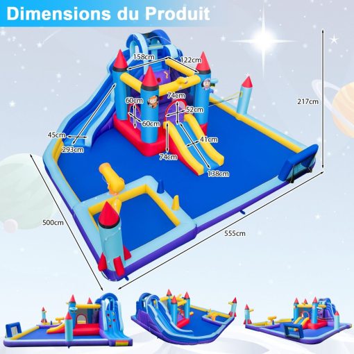 Chateau Gonflable à Toboggans Aquatiques Thème de La Fusée pour Enfants Piscine Zone de Saut Pistolet à Eau Escalade Souffleur de 850 W Multicolore - Image 13