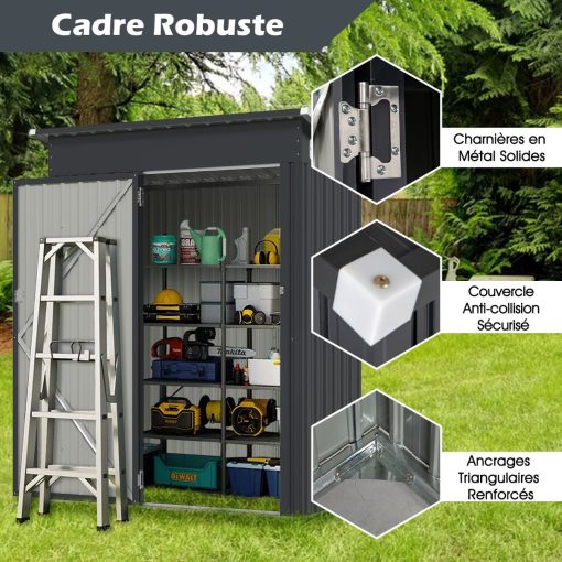 Abri de Rangement Toutes Saisons Abri à Outils Utilitaire avec Toit en Pente Porte Ouvrante Aérations Cadre en Métal Galvanisé Gris - Image 6