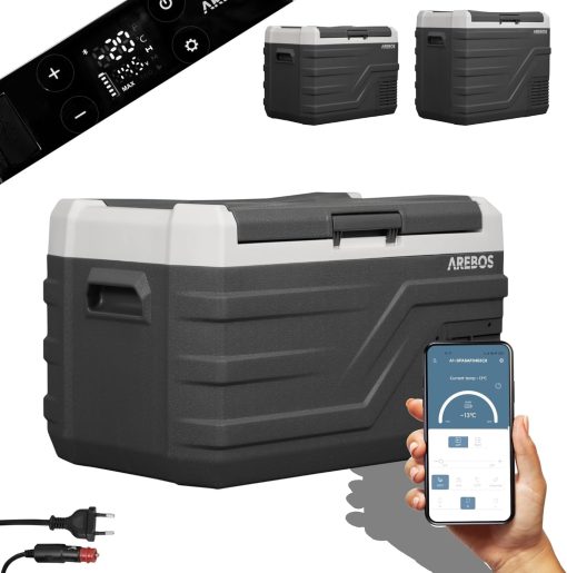 Arebos Glacière compresseur 26 l | Glacière électrique avec application et contr?le intelligent | Réfrigérateur mobile avec port USB | jusqu'à -20 °C | 12/24 V 230 V | Pour voiture, camion, camping,