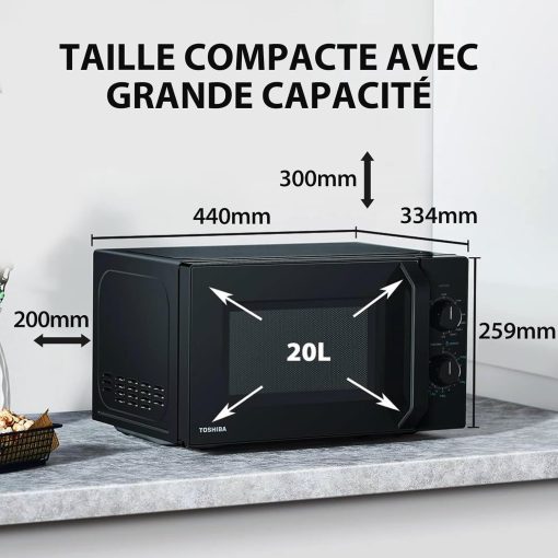 Toshiba Micro-ondes 20L MW2-MM20P(BK), Micro-ondes sur Pied, 800W, 5 Niveaux de Puissance, avec Décongélation Facile, éclairage LED à l'intérieur, Noir - Image 14