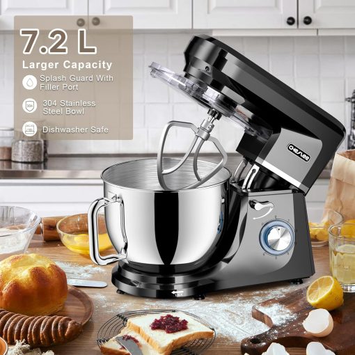 CHeflee 1800W Professional Kitchen Mixer 7.2 Litres Low Noise Multifunctional Kitchen Robot with Whisk, Beater, Hook, Stainless Steel Bowl, 6 Speeds - Image 24