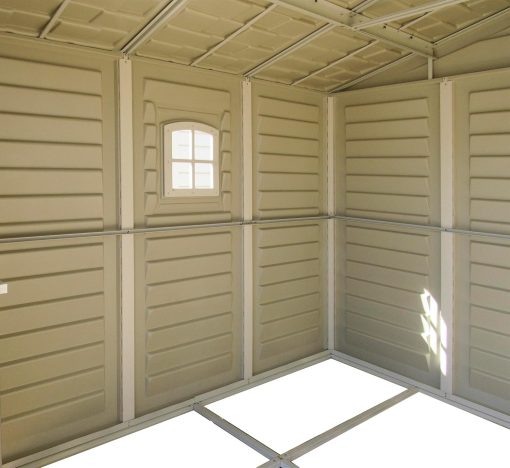Duramax WoodBridge Plus 10 x 8 (7.64 m2) Abri de jardin en plastique avec 1 fenêtre fixe et kit de fondation en métal, structure de toit en métal robuste et abri de jardin sans entretien - Ivory/Brown - Image 11