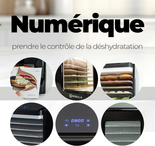 Nebula Déshydrateur Alimentaire | 6 Plateaux Acier Inoxydable | Contr?le Tactile LED | Température Réglable 35-70°C | Deshydrateur Fruits Et Légumes | Deshydratateur Alimentaire | 400W - Image 8