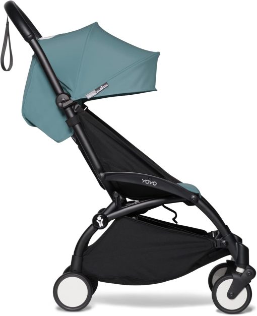 Poussette BABYZEN YOYO2 6+ (Cadre noir + pack couleur Aqua) - Comprend un harnais, un dossier, des arceaux de capote, une bandoulière, un coussin d’assise, et une capote assortie - Image 10