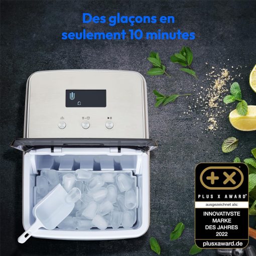 MEDION Ice maker (ice cube size small & large, 2.6 litre water tank, short production time approx. 10 minutes, crystal clear ice cubes, self-cleaning, control window, screen, - Image 3