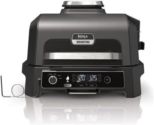 Ninja Woodfire Barbecue électrique et fumoir Pro XL avec thermomètre, barbecue et Air fryer d'extérieur 4-en-1 avec système Smart Cook et granulés Woodfire, portatif, gris/noir, OG850EU - Image 3