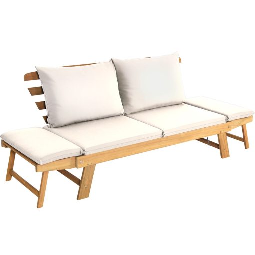 Chaise Longue Convertible avec Coussin Canapé de Jardin 2 en 1 en Bois d’Acacia avec Accoudoir Réglable pour Patio Piscine Jardin Blanc/Gris/Bleu/Rouge - Image 11