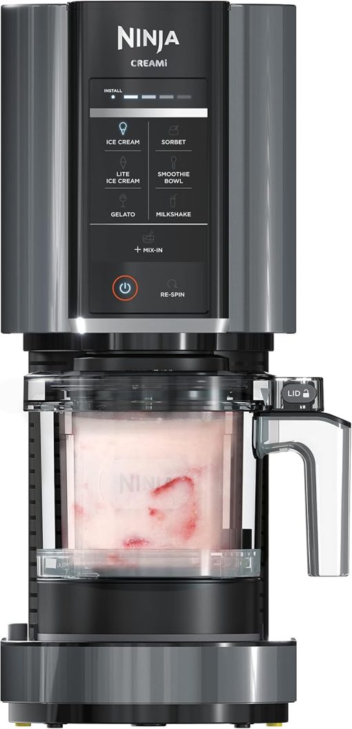 Ninja CREAMi, Ice Cream Maker, Ice Cream, Gelato, Sorbet ,Milkshakes, Mix-ins, Smoothie Bowls & More, 7-in-1, Ice Cream Pints, Pint lid, Healthy Ice Cream, Compact, Perfect for Kids, Black, NC299AMZ