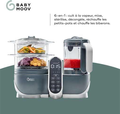 Babymoov Nutribaby(+), Robot Cuiseur Bébé Multifonctions 6 en 1, Cuiseur Vapeur Mixeur, Grande Capacité 2,2L, Petits Pots Bébé Faits Maison, Idéal Diversification Alimentaire, Gris - Image 10