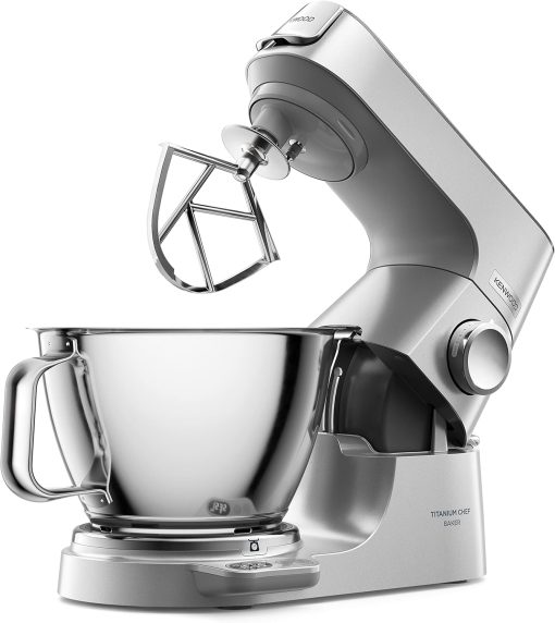 Kenwood Titanium Chef Baker KVC65.001WH, Pastry Robot with Integrated Scales, Including 3-Piece Pastry Set, Spatula & Splash Protection, 1200 W, White