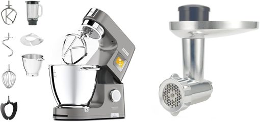 Kenwood Titanium Chef Patissier XL KWL90.034SI, Robot Patissier Balance Intégrée, Batteur K, Pétrin, Fouet, Batteur Souple, Deux Bols, Couvercle Anti-Projections, 1400W, Acier, Argent
