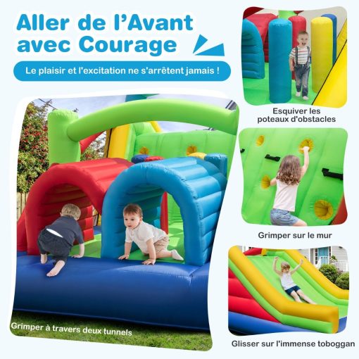 Chateau Gonflable pour 4 Enfants avec 2 Toboggans Tunnels Zone de Rebond Escalade Obstacles Maison de Jeu avec Souffleur de 680 W - Image 4