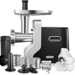 HOUSNAT 5 in 1 Multifunctional Electric Meat Mincer Professional with 3 Stainless Steel Grinding Plates, 2300WMax Locking Power, for Sausage, Kubbe, Vegetable