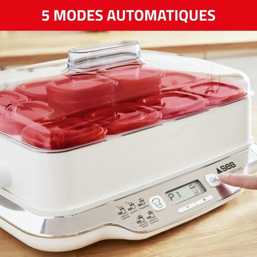 Seb Yogurt Maker 12 Jars, Glass Jars 140 ml, 5 Automatic Programs, BPA-Free, Compact, Homemade Yogurt & XF101001 Delices Box Box 1 L Tray White Yogurt-Cheese with Drainer - Image 11