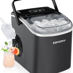 Ice Maker, EUHOMY Ice Maker, 12 kg in 24 Hours, 9 Ice Cubes in 8 Minutes, Black, Performance Ice Maker with Carry Handle, Spoon, for Home/Kitchen/Camping