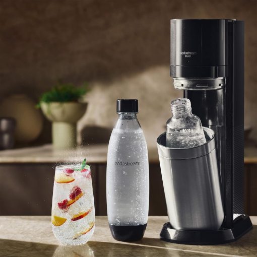 SodaStream Duo Sparkling Water Machine for Glass Jug | Pack of 2 Glass Jugs 1L + 1 Bottle 1L Dishwasher Safe + 1 60L Gas Refill Clip On | Black [Amazon Exclusive] - Image 2