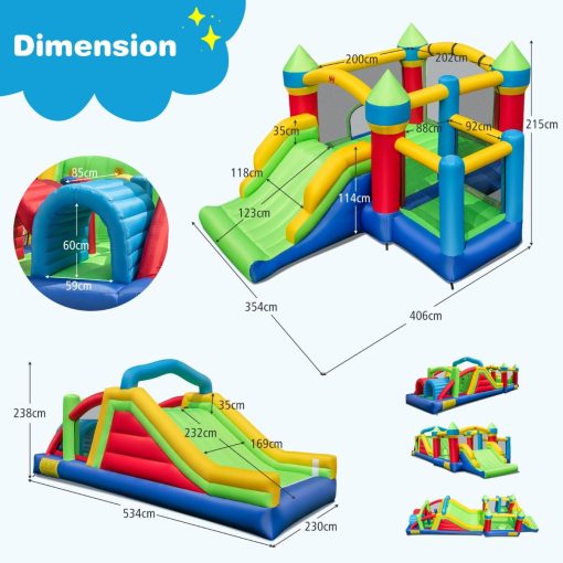 Chateau Gonflable pour 4 Enfants avec 2 Toboggans Tunnels Zone de Rebond Escalade Obstacles Maison de Jeu avec Souffleur de 680 W - Image 9