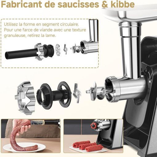 AOBOSI 4-in-1 Meat Grinder Electric Meat Grinder with 4 Stainless Steel Cutting Plates, 1 Kubbe and 3 Sausage Filling Tubes, Motor [3000w Max], Mincer with 2 Blades. - Image 11