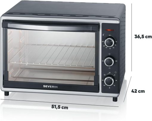 SEVERIN Mini-Four à chaleur tournante 42 L avec pierre à pizza et tournebroche, Four posable 1 800 W design élégant, électrique avec minuteur 120 min, Noir/Inox, TO 2058 - Image 13