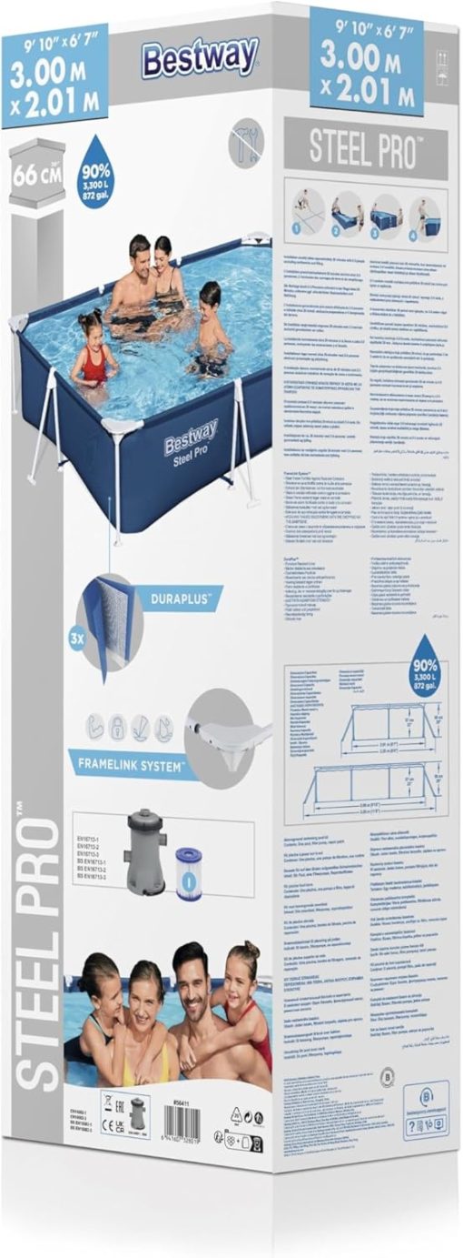 Bestway Steel Pro Kit Piscine Hors Sol Rectangulaire 3,00 m X 2,01 m X 66 cm, Bleu - Image 4