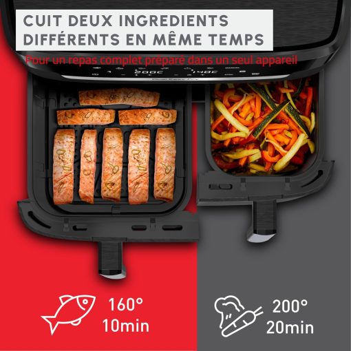 Moulinex air fryer two compartments, large capacity 8.3L, 8 people, 7 automatic programs, oil-free fryer, digital touch screen, Dual essential stainless steel, EZ901820, Black - Image 29