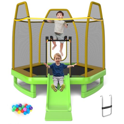 Trampoline Extérieur ? 223cm avec Toboggan&Echelle avec Filet de Sécurité 2 Portes en U Charge 270kg pour 2-3 Enfants de 3 Ans+ Bleu/Vert - Image 12