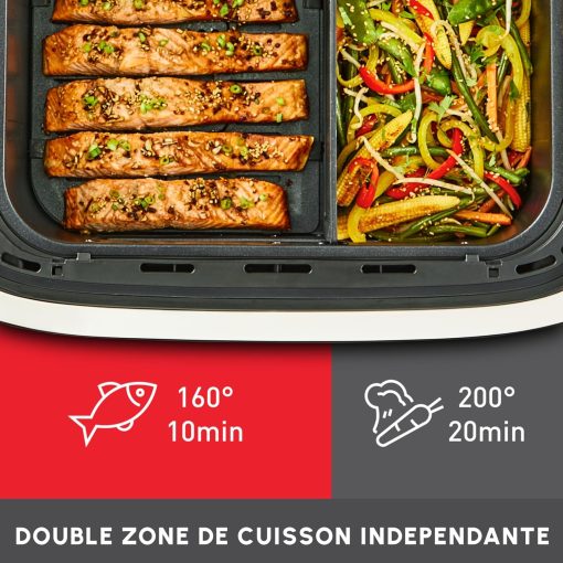 Moulinex air fryer two compartments, large capacity 8.3L, 8 people, 7 automatic programs, oil-free fryer, digital touch screen, Dual essential stainless steel, EZ901820, Black - Image 23