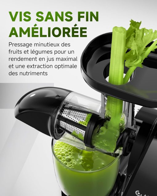 AMZCHEF Extracteur Jus - Extracteur de Jus de Fruits et Légumes - Presses-agrumes à Froid sans BPA avec 2 Tasses et Brosse - Fonction de Mastication Inversée pour éviter les Blocages - Argent - Image 16