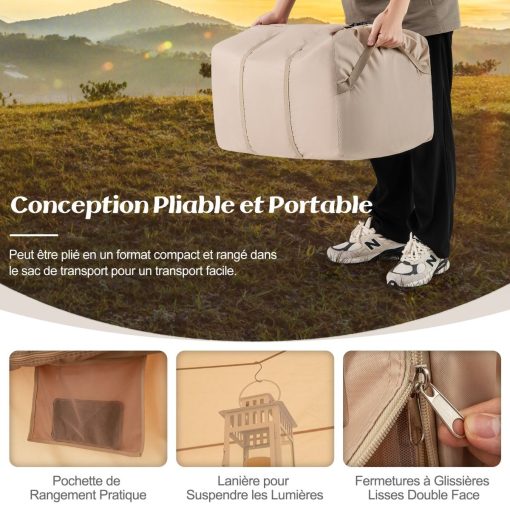 Tente de Camping Gonflable 6 m2 pour 4-6 Personnes Tente en Coton Coupe-vent et Imperméable avec Pompe 7 Fenêtres à Moustiquaire Beige - Image 7
