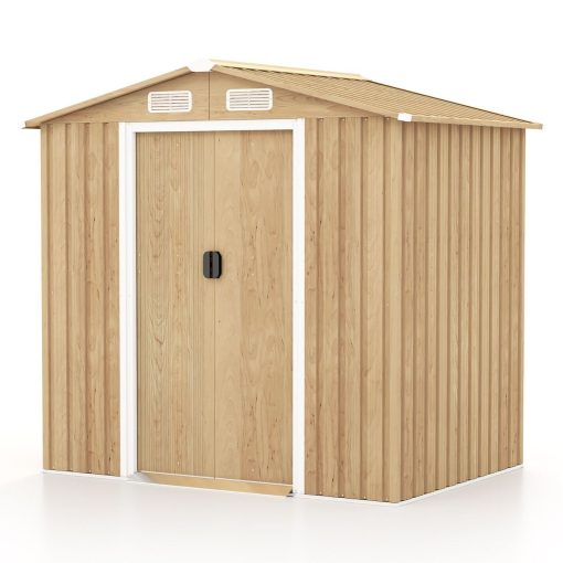 Abri de Jardin 2.3㎡ en Acier Galvanisé Anti-UV 196x142x186cm Cabane de Jardin Exterieur 3.7m3 avec Porte Coulissante Rampe Naturel - Image 4