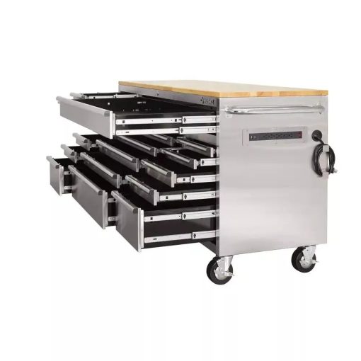 72 po. 18-Tiroir 24 po. D Mobile Workbench avec acier inoxydable en bois massif - Image 4