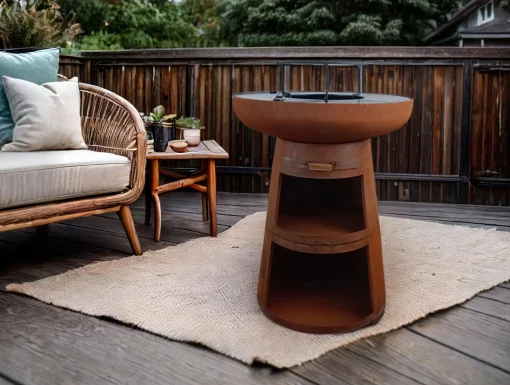 Barbecue rond avec plaque ronde en acier et grille en acier corten - Image 5