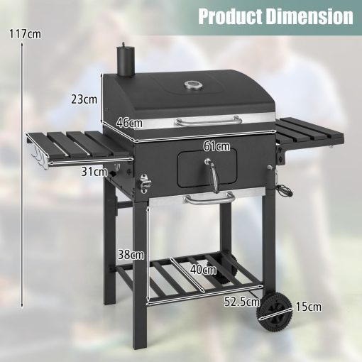 Barbecue à Charbon de Bois Portable avec 2 Tables d'Appoint Noir - Image 10