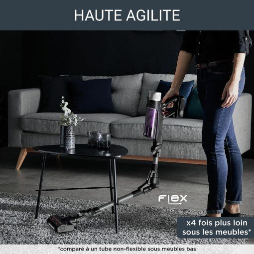 Rowenta X-Force Flex 9.60 Allergie Aspirateur balai sans fil, Filtration Anti-Allergènes, Puissant 100AW, Ultra Léger, Autonomie 45min RH2038WO, Noir / Violet - Image 4