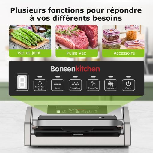Bonsenkitchen Powerful and Quiet Food Vacuum Sealer with Globefish Technology for Continuous Work, Locked Handle Design, Integrated Cutter, 2 Rolls of Bags Included - Image 4