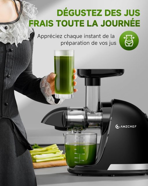 AMZCHEF Extracteur Jus - Extracteur de Jus de Fruits et Légumes - Presses-agrumes à Froid sans BPA avec 2 Tasses et Brosse - Fonction de Mastication Inversée pour éviter les Blocages - Argent - Image 21