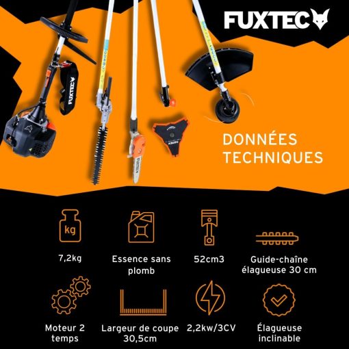 Fuxtec Débroussailleuse Thermique Multifonction 5 en 1 Multitool FX-MT152E - Easy Starter 3CV 52 cm3, Moteur 2 Temps, élagueuse Taille Haie Coupe Bordure Avec Fil ou Lame 1 Mètre Rallonge - Image 15