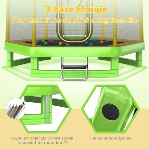 Trampoline Extérieur ? 223cm avec Toboggan&Echelle avec Filet de Sécurité 2 Portes en U Charge 270kg pour 2-3 Enfants de 3 Ans+ Bleu/Vert - Image 14