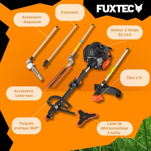 Fuxtec Débroussailleuse Thermique Multifonction 5 en 1 Multitool FX-MT152E - Easy Starter 3CV 52 cm3, Moteur 2 Temps, élagueuse Taille Haie Coupe Bordure Avec Fil ou Lame 1 Mètre Rallonge - Image 18