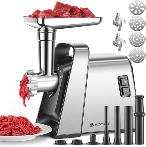 AOBOSI 4-in-1 Meat Grinder Electric Meat Grinder with 4 Stainless Steel Cutting Plates, 1 Kubbe and 3 Sausage Filling Tubes, Motor [3000w Max], Mincer with 2 Blades. - Image 2