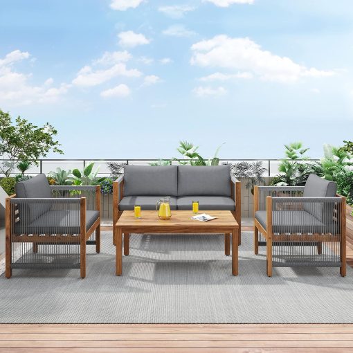 Zepneiy Salon de Jardin, Salon de Jardin 4 Personnes, avec canapé, Table Basse et Coussins, Housse en Tissu déhoussable et Lavable, Noir (Coussins d'assise Inclus) - Image 4