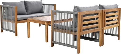 Zepneiy Salon de Jardin, Salon de Jardin 4 Personnes, avec canapé, Table Basse et Coussins, Housse en Tissu déhoussable et Lavable, Noir (Coussins d'assise Inclus) - Image 8