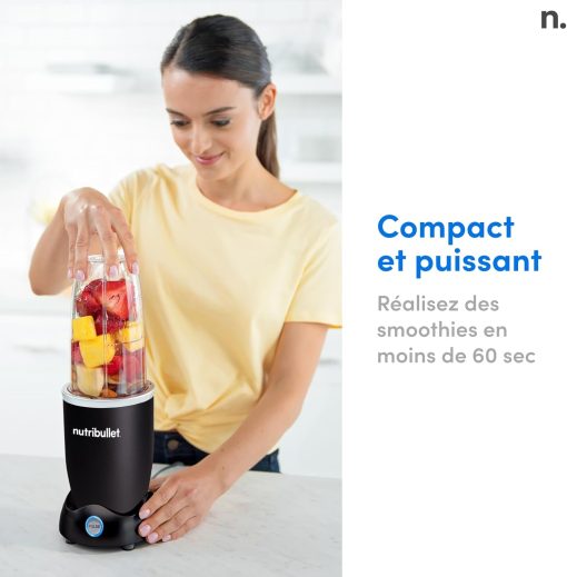 Nutribullet Pro 1200, Blender électrique, Broyeur, Smoothie Blender, Blender multifonctions, puissance 1200w, verres 700ml et 900ml, noir, NB120MB - Image 13