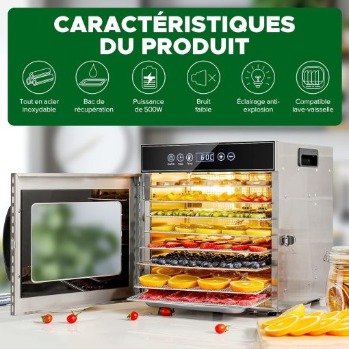 Kwasyo Food Dehydrator, 10 Trays ? Desiccator with Timer (24H) ? Fruit and Vegetable Dehydrator Adjustable Temperature (30 to 90°C) + 1 x Recipe Book - Image 8